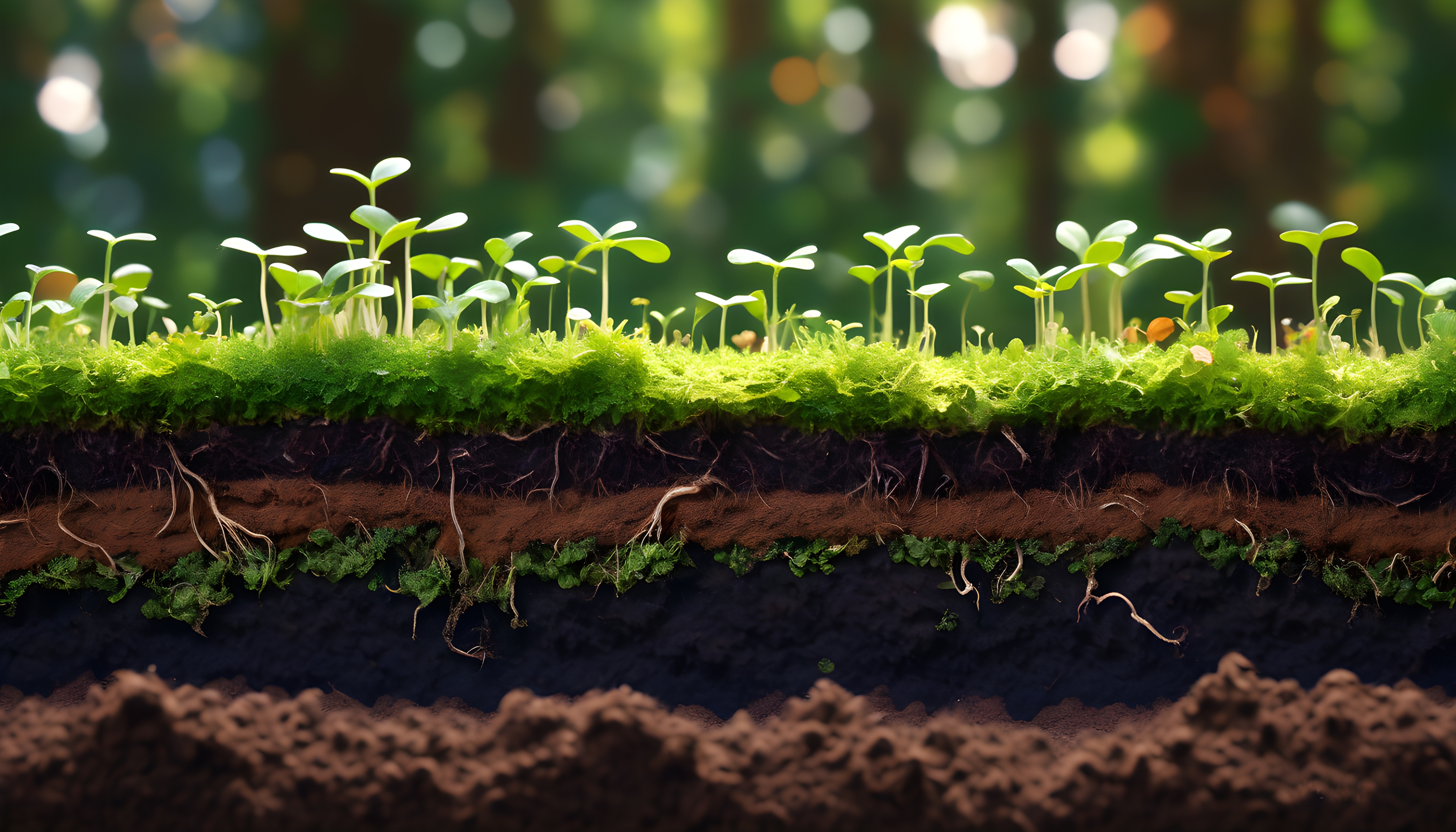 千库网_充满活力的土壤层和根部与发芽的植物交织在一起_摄影图编号21663105